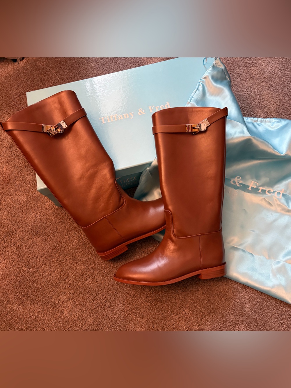Tiffany & Fred Tall Leather Riding Boots in Chestnut